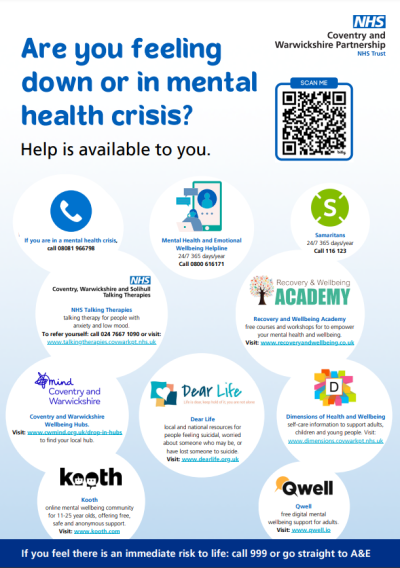 Are you feeling down or in a mental health crisis. Help is available to you
